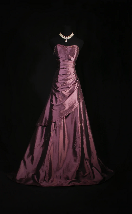 Sweetheart Fuchsia Satin A Line Prom Dress Beaded Formal Evening Dress  J9588