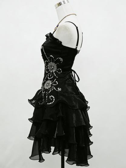 A Line Black Ruffle Short Prom Dress Homecoming Dress J3325