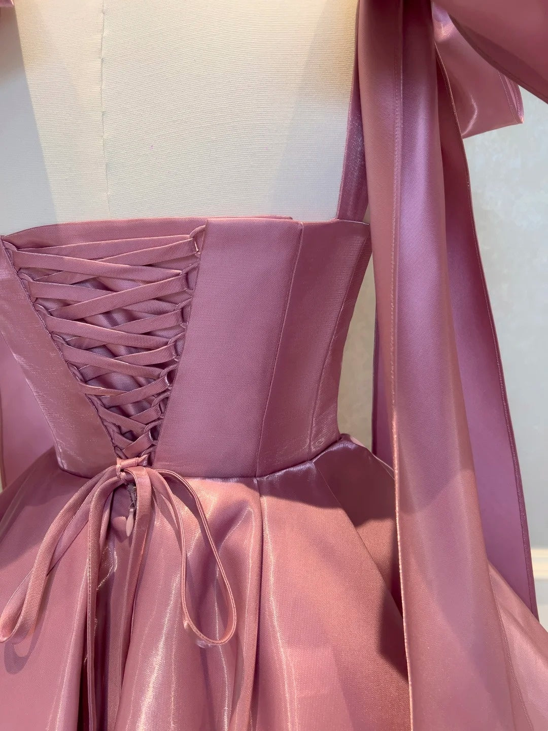 Pink A Line Homecoming Dress Mini Birthday Dress With Bow Straps  J10278