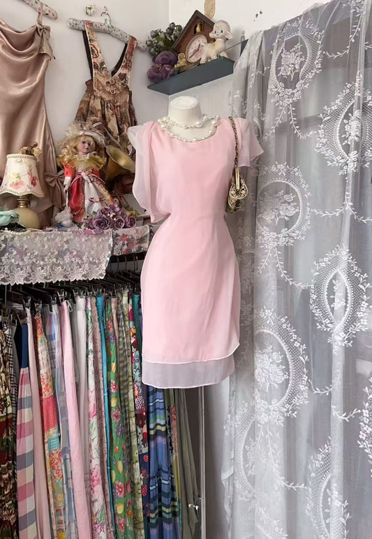 Pink Chiffon Short Homecoming Dress Modest Party Dress J10906