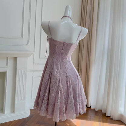 Rosa Spitze Homecoming Kleid Spaghettiträger Geburtstagskleid J7621