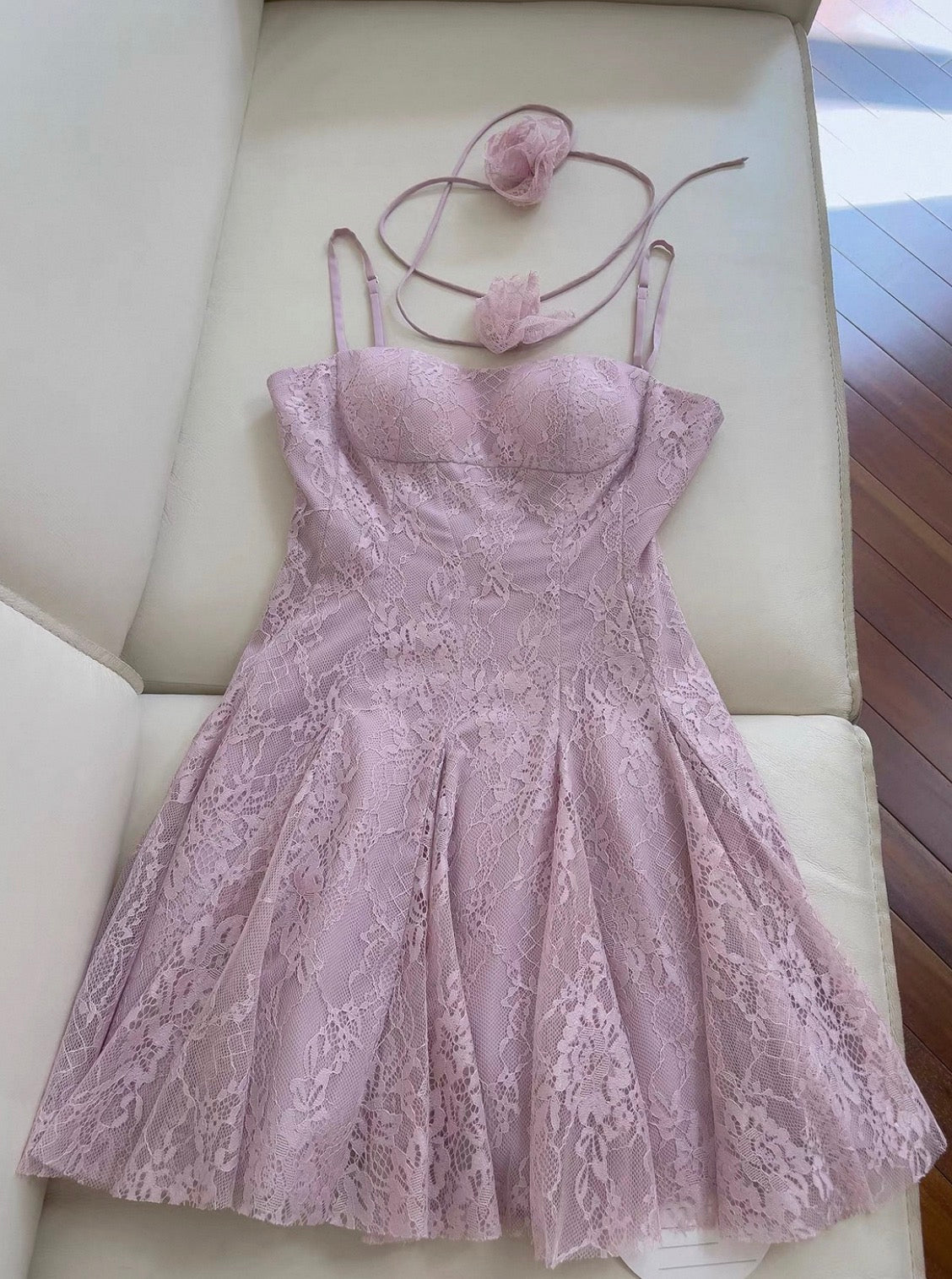 Rosa Spitze Homecoming Kleid Spaghettiträger Geburtstagskleid J7621