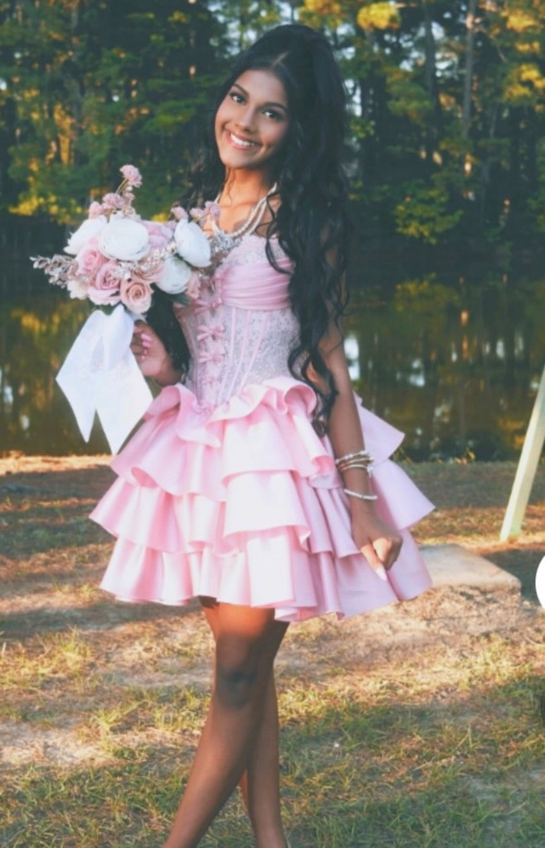 Pink Layered Birthday Dress Cute Short Homecoming Dress J12061