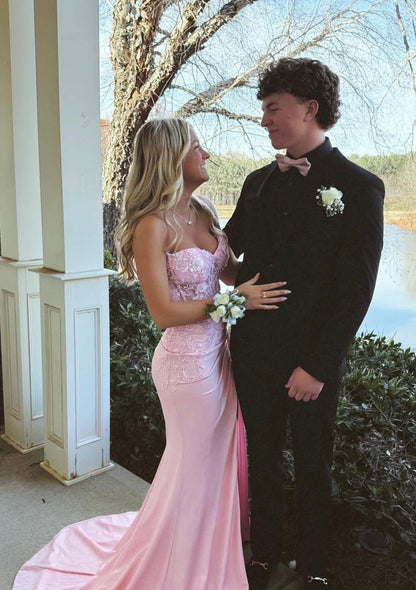 Pink Mermaid Prom Dress With Appliques Formal Evening Dress  J10087