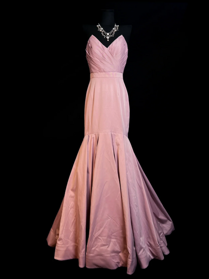 Pink Mermaid Satin Prom Dress Formal Evening Dress J10156