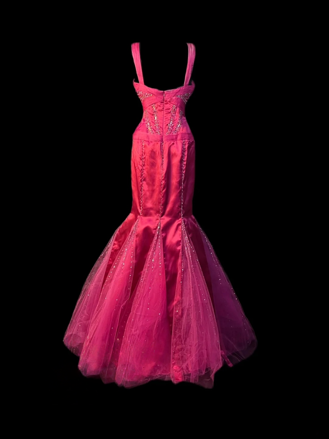 Pink Mermaid Satin Prom Dress Sequins Formal Evening Gown  J10126