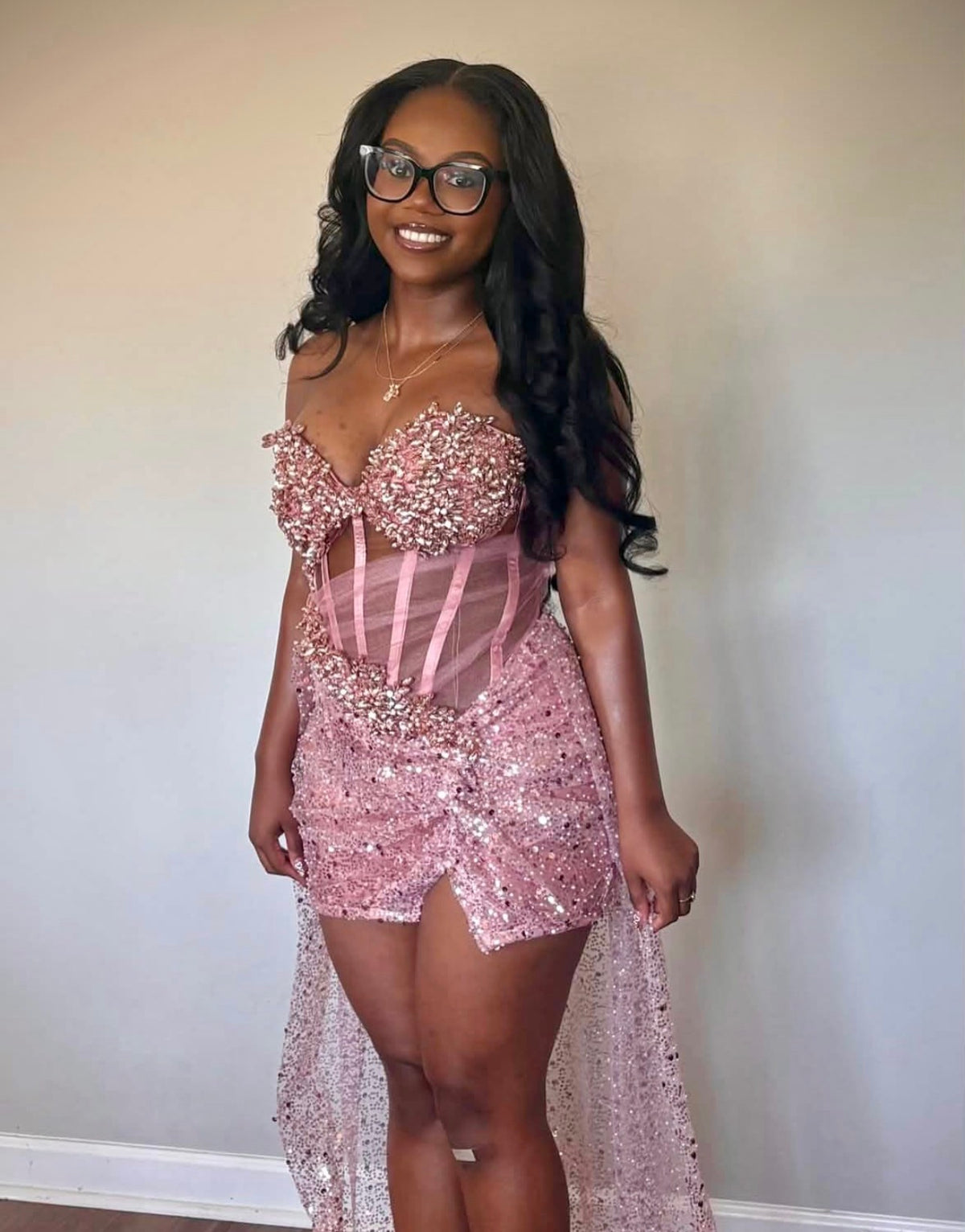 Pink Sequin Birthday Dress Beaded Homecoming Dress  J12126