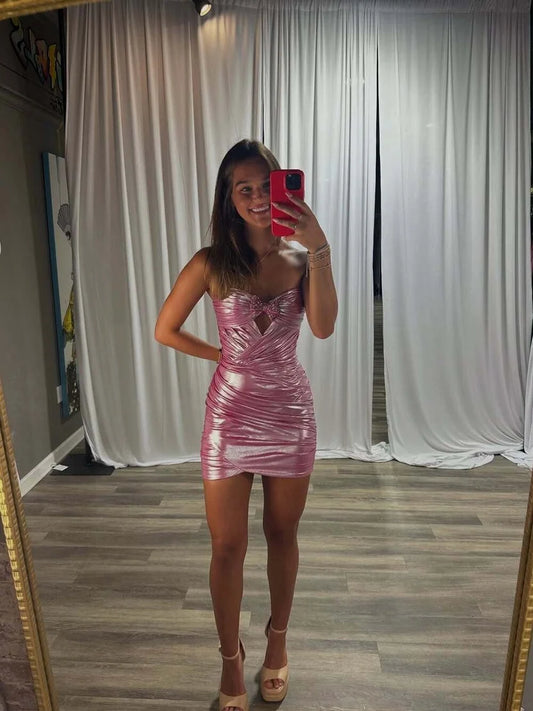 Pink Sheath Mini Homecoming Dress Cocktail Dress  J11648