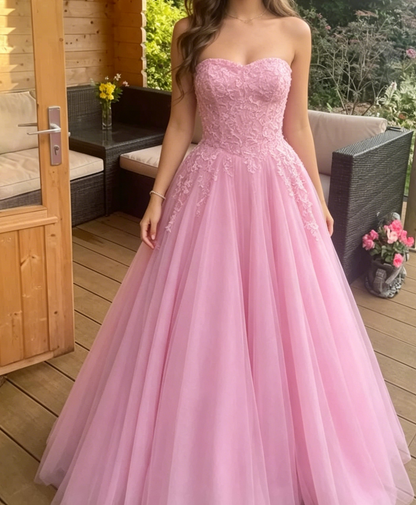 Robe de bal bustier violette en satin avec appliques, robe de soirée formelle J9413