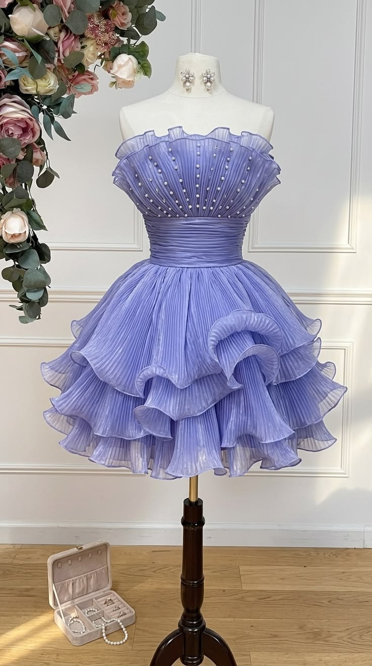 Pleated Lilac A Line Homecoming Dress Short Birthday Dress  J11464