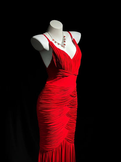 Pleated Red Formal Prom Dress Sexy Evening Dress  J10812