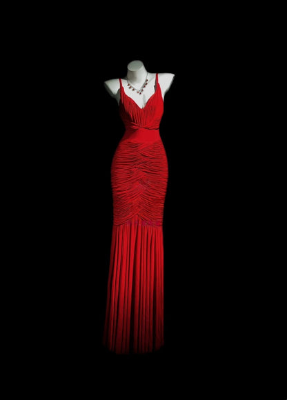 Pleated Red Formal Prom Dress Sexy Evening Dress  J10812