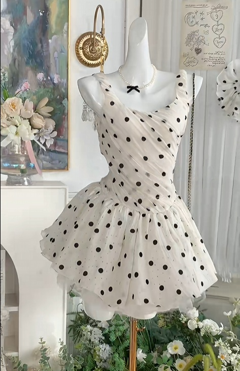 Polka Dot A Line Birthday Dress Short Homecoming Dress  J10993