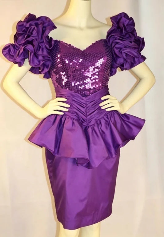 Puff Sleeves Purple Sheath Evening Dress Elegant Formal Dress  J11591