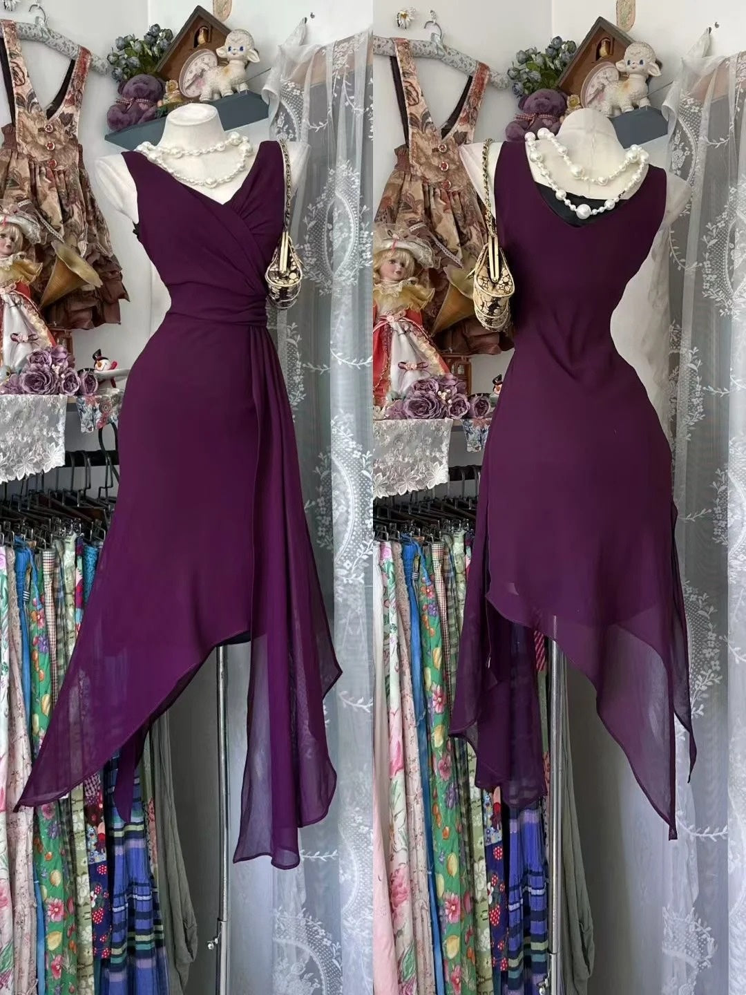 Purple Chiffon A Line Homecoming Dress Graduation Dress  J10290