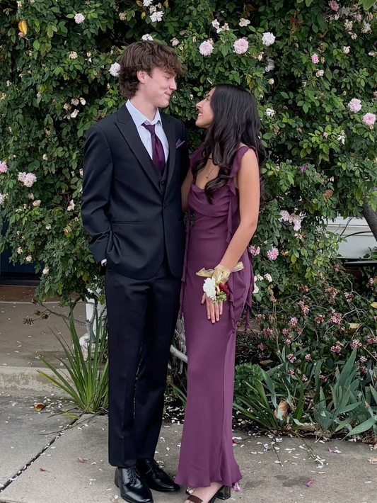 Robe de bal bustier violette en satin avec appliques, robe de soirée formelle J9413