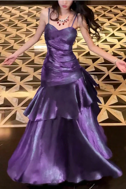 Purple Ruffle Prom Dresses Spaghetti Straps Dance Party Dress  J9656