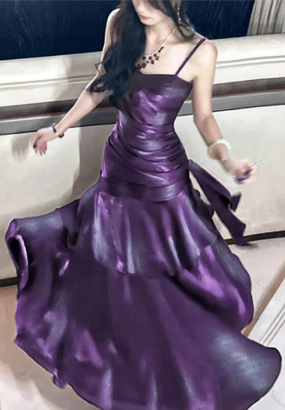 Purple Ruffle Prom Dresses Spaghetti Straps Dance Party Dress  J9656