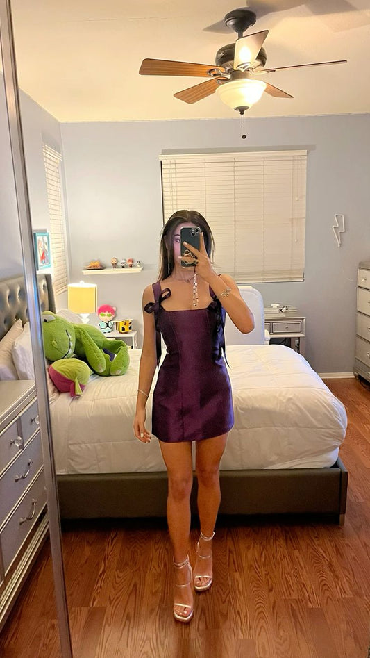 Purple Satin Sheath Homecoming Dress Short Birthday Outfit  J11308