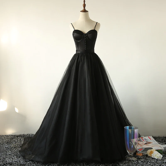 Black Spaghetti Strap Long Prom Dress Formal Evening Gown 502