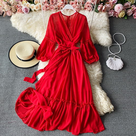 Ethnic Dress Long Sleeve V Neck Fairy Dress 859