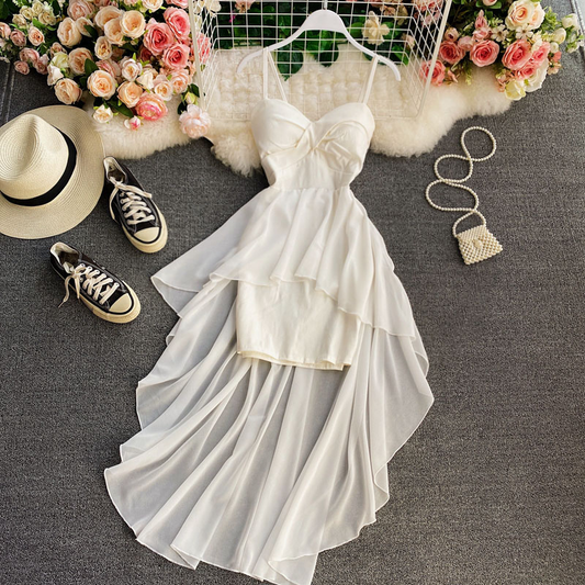 High Waist Thin Strap Dress Fairy Chic Big Swing Long Dress 861