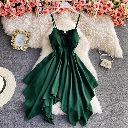 Summer New Sleeveless spaghetti strap Irregular Swing Dress 867