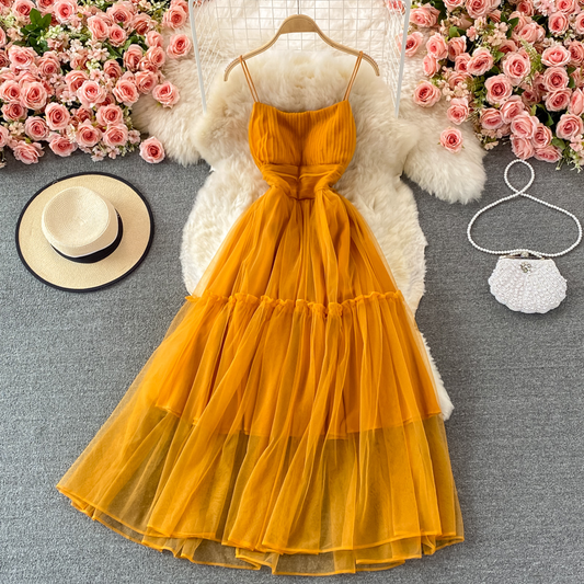 High Waist Backless Dress Summer Spaghetti Strap Large Swing Long Dress  878