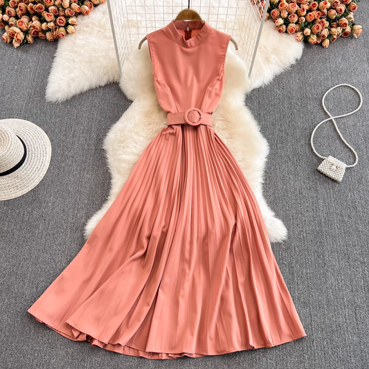 Fairy A-line Dress Sleeveless High Waist Pleated Dress Summer 889