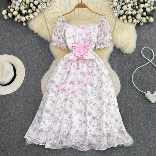 Cute Princess Summer Floral Dress French Long Dress 909