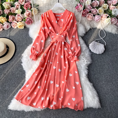 French V-neck Dress Short-sleeved Summer Swing Dress 923