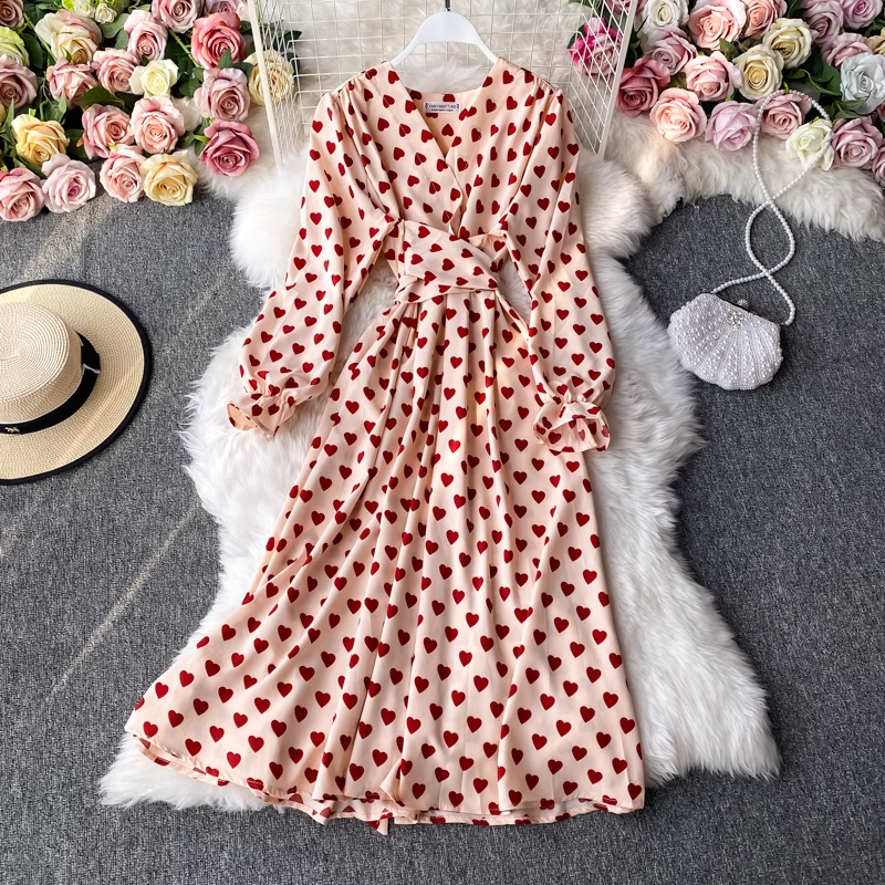 French V-neck Dress Short-sleeved Summer Swing Dress 923