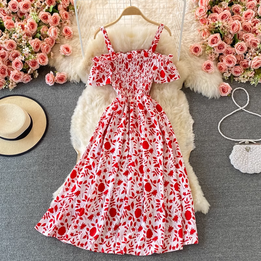 Summer Floral Dress French Spaghetti Strap Dress 941