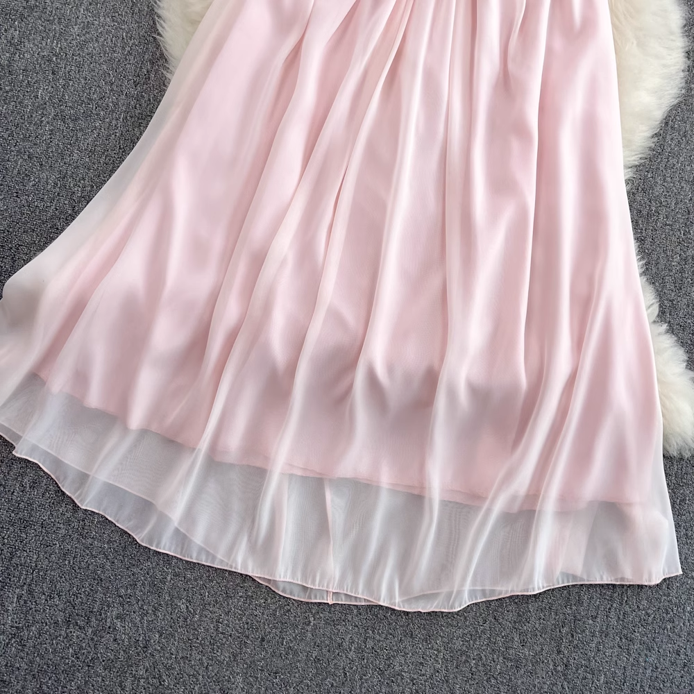 Chiffon Spaghetti Strap Skirt Summer Sleeveless Long Skirt 961