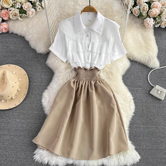 Summer Retro Sweet Short-sleeved Skirt Ruffled A-line Dress 966