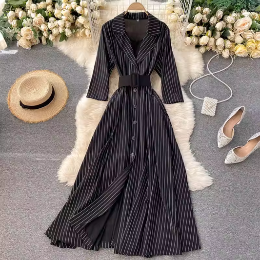 Long Suit Dress Retro Spring Autumn Long Skirt 1160