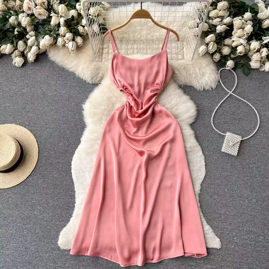 Summer Evening Dress Spaghetti Strap Dress Girl Sheath Satin Skirt 1270