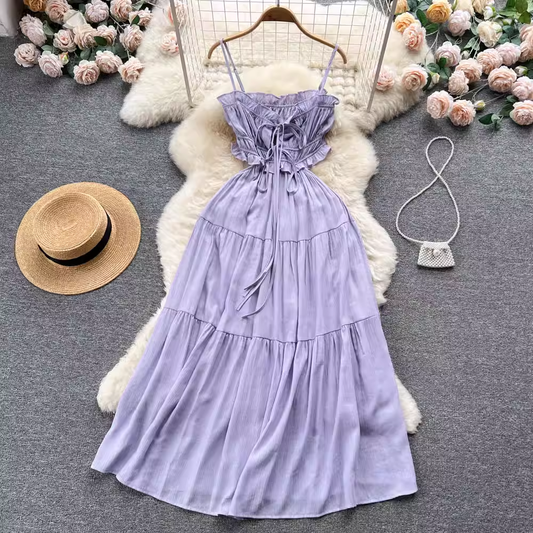 Spaghetti Strap Backless Dress Summer Fairy Skirt 1127