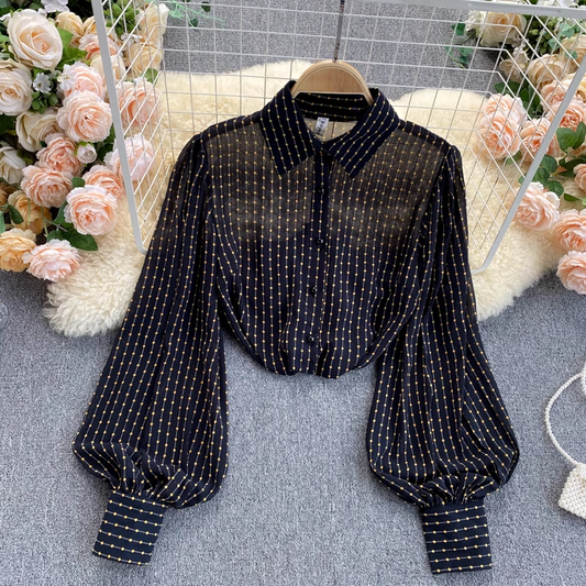 Chiffon Long-sleeved Shirt French Retro Loose Polka Dot Top 1025