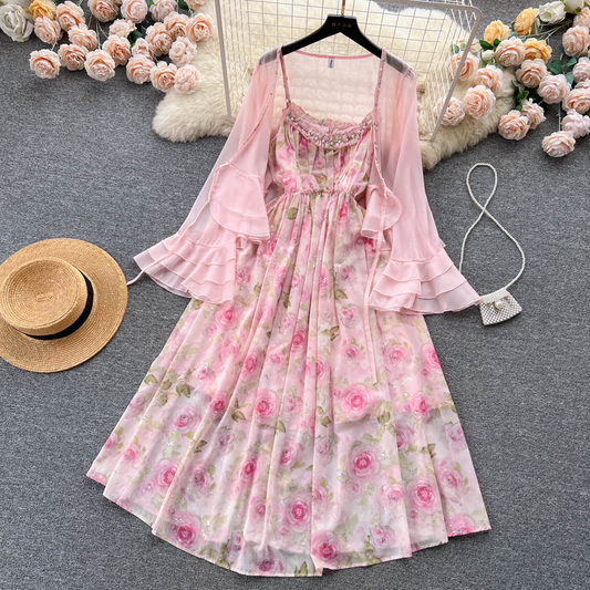 Women Summer Sweet Chiffon Floral Dress 1159