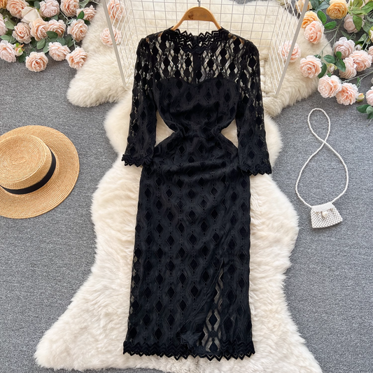 Spring and Summer Lace Sheath Dress Women Hollow Sexy Evening Dress 1272