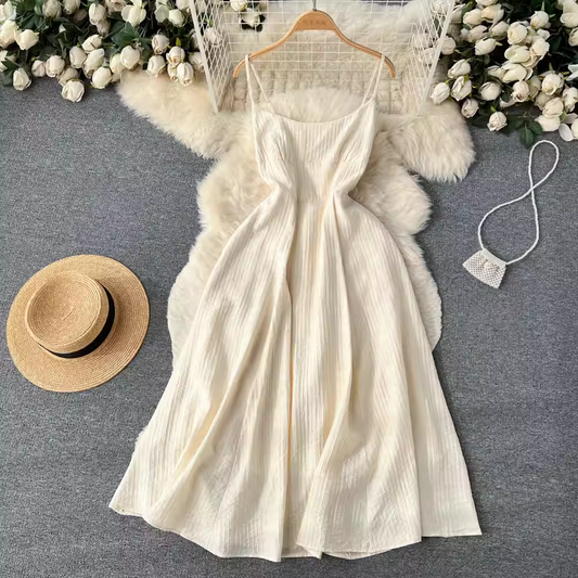 Retro Spaghetti Strap Dress Women Summer Backless Fairy Dress 1269