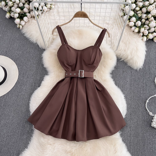 Retro Sexy Suspender Short Dress Summer High Waist Sleeveless Backless A Line Dress 1289