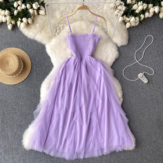 Mesh Spaghetti Strap Dress Women Summer Fairy Dress 1108