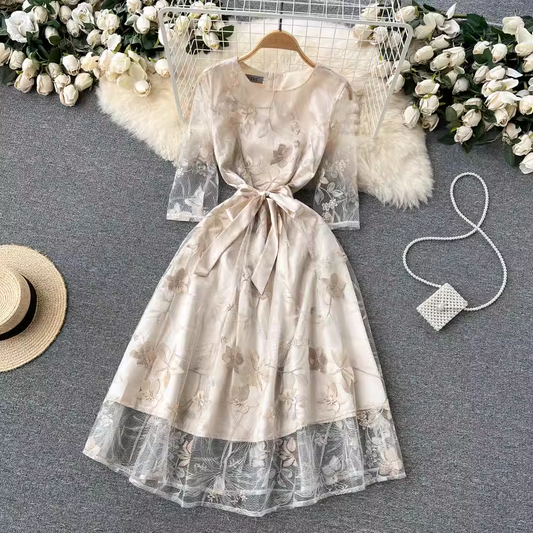 Elegant Embroidered A Line Dress Fairy Mesh Dress 1260