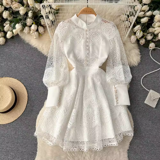 Spring French Style Lace Dress Women Ruffles Princess Dress 1274