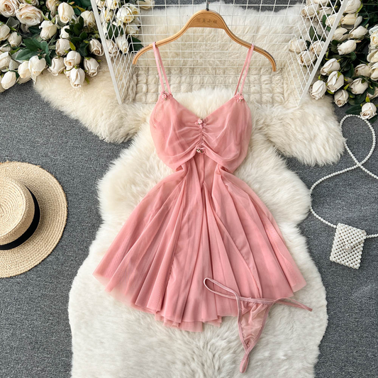 Women  Summer Chiffon Suspender Skirt Fluffy Princess Dress 1194