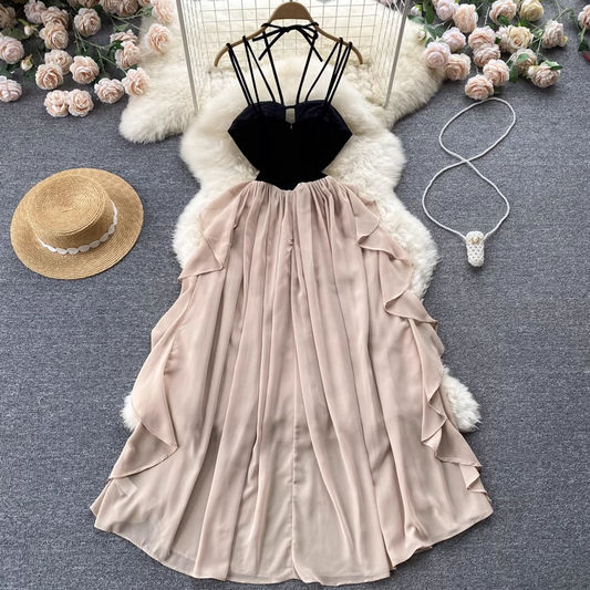 Women Summer Fairy Irregular Spaghetti Strap Chiffon Dress 1014