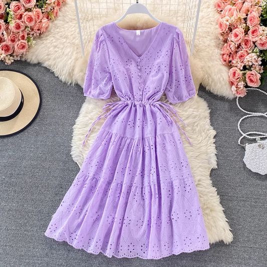 Summer V Neck A Line Dress Girl Fairy High Waist Short Skirt 1320