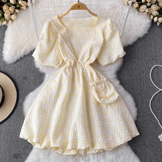 Summer Puff Sleeve Square Neck Short Dress Puffy Princess Dress 1304